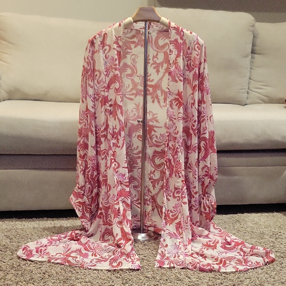 Intimately Free People Pink and White Robe Coverup Kimono Boho Festival XS Small
